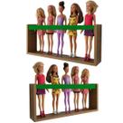 2 Prateleiras para Bonecas Barbie Bonecos Heróis Nicho Expositor Decorativo de Quarto Infantil de Menina Suporte Organizador de Brinquedos MDF 55cm