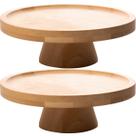 2 Pratos Pedestal Redondos Bambu para Bolo 20cm Boleiras Peq