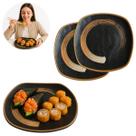 2 Pratos Sushi 22cm Preto Quadrado em Melamina Decorado