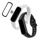 2 Pulseiras Silicone Para Galaxy Fit 2 Sm-r220 + Pelicula Nano Gel - Preto / Branco