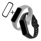 2 Pulseiras Silicone Para Galaxy Fit 2 Sm-r220 + Pelicula Nano Gel - Preto /Cinza