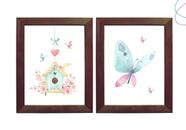 2 Quadros decoração borboleta passarinho aquarela c/ moldura 2 Quadros decoração borboleta passarinho aquarela c/ moldura