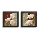 2 Quadros Decorativos Flores Retro Moldura Caixa Alta Vidro