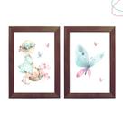 2 Quadros Infantis Menina Aquarela Borboletas e Flores