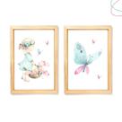 2 Quadros Infantis Menina Aquarela Borboletas e Flores 2 Quadros Infantis Menina Aquarela Borboletas e Flores