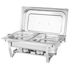 2 Rechaud Duplo Retangular Em Inox 2 Cubas 1/2 9,5L A Álcool