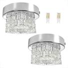 2 Spot Cristal Quadrado Sobrepor Prata Plafon Bet45 + Led