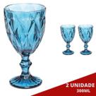 2 Taça de Vidro Diamond Azul Água Suco 300ML Tendência