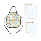 2 Telas Para Pintura 15x22cm e Avental Infantil Estampado Branco Kit