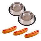 2 Tigelas Comedouro Cachorro Inox 1,6L + 6 Mordedores Apito 2 Tigelas Comedouro Cachorro Inox 1,6L + 6 Mordedores Apito