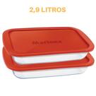 2 Travessa Retangular Vidro Com Tampa 2,9L Assados Marinex