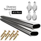 2 Tubos Cabideiro Oval Cromado Cabide de 40 a 95cm com suporte
