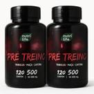 2 Un Pré Treino Natural Puro 120 Cápsulas Nutri Life Original Sem Sabor