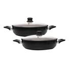 2 Unidades Caçarola Wok 28cm Preta Grande Cerâmica Linda Chique Fazer Arroz Carne De Panela