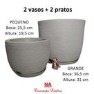 2 vaso polietileno bojo redondo escovado com prato planta flor G + P