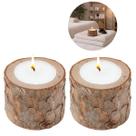 2 Velas Decorativa com Castiçal Tronco Madeira Natural