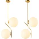 2 x Luminárias 67cm Pendente Jabuticaba 2 Globos Vidro Dourado Lustre Teto Gimpo 2x-KJDD-E-070-GOLD