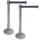 2 X Pedestal Organizador Separador de Fila Cromado Com Fita Retrátil Preta tipo Balizador Aeroporto