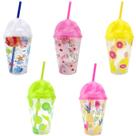 20 Copo Verão Tampa Sorvete Com Canudo 450ML Festa