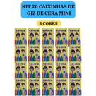 20 cx Mini Giz de Cera 5 Cores P/ Kit Festa Lembrancinha Artesanato Infantil