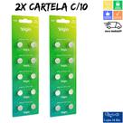 20 Pilha Bateria LR44 AG13 LR1154 2 Cartelas c/ 10 Baterias Energy Elgin