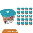 20 Potes Vidro Quadrado Alto Com Tampa Facilita Marinex 1L