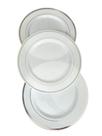 20 Prato Refeição Plástico pigmentado Borda Prata Luxo 26cm