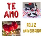 200 Pétalas + Balões 6 Coração + Te Amo + Feliz Aniversário