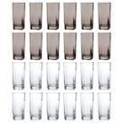 24 Copos de Vidro 320ML Cinza e Transparente Quadrado