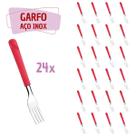 24 Garfos Vermelho Aço Inox Plástico Luna Casa Almoço