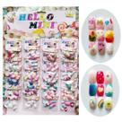 24 Kits Unha Postiça Infantil Desenhos Hello Mini 12 Pçs