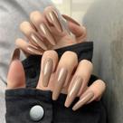 24pcs Khaki Ultra Longo Trapézio Sólido Manicure Removível Unhas Falsas Manicure Patch