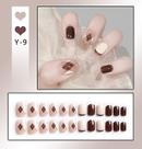 24pcs Longo/Curto Pressione Nas Unhas Design Xadrez Bonito Unhas Falsas Cobertura Completa