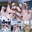24pcs Short Press On Nails Cute Pearl & Shiny Flakes Design Unha Falsa Com Geléia