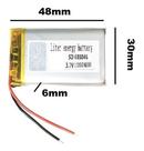 (2pcs)bateria 603048 1200mah 6mmx30mmx48mm 2 Fios 3,7v