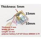 (2pcs) Mini Bateria 3,7v 60mah 5mm X 10mm X 15mm 2 Fios
