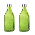 2un GARRAFA DE VIDRO TAMPA INOX SCOTCH ÁGUA SUCO VERDE