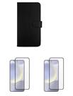 2UN Película Protetora 3D de Vidro + Capa Carteira Flip Para Galaxy S25 Edge