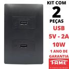 2un Tomada Dupla USB Bivolt 15W 5V 3A Com Placa Habitat Black FAME