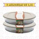 2uni Travessa Sobremesa 1,6L Vidro Fricassê Frezeer Forno Tampa