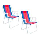 2x Cadeira Alta Praia Camping Azul/Rosa/Vermelho/Laranja Verão 72cm Resistente Confortável - Mor