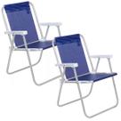 2x Cadeiras de Praia Piscina Camping Pescaria Suporta ate 110kg Alta Lazy Alumínio Azul Marinho Bel