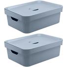 2x Caixa Plastica Multiuso Organizadora 10,5L Ou Cube Azul
