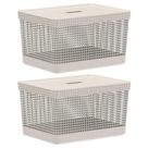 2x Cesto 20L Organizador Multiuso OU Grid Bege com Tampa