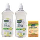 2x Detergente Lava Louças Capim Limão Esponja Biodegradável
