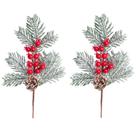 2x ENFEITE GALHO PINHA FOLHAS E FRUTAS VERMELHO VERDE 33CM NATALINO NATAL ÁRVORE DECORAÇÃO NEVADO 1103167