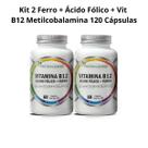 2x Ferro + Ácido Fólico + Vitamina B12 Metilcobalamina 100% Puro 120 Cápsulas Flora Nativa