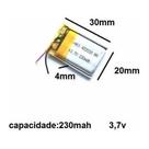 3.7v Bateria 230 Mah 2 Fios 30mm X 20mm X 4mm 402030 Ml