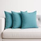 3 Almofadas Cheias em Linho Premium Luxo Sofa Decorativa 45x45 Azul