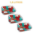 3 Assadeira De vidro Quadrada 1,8L Litros Marinex
